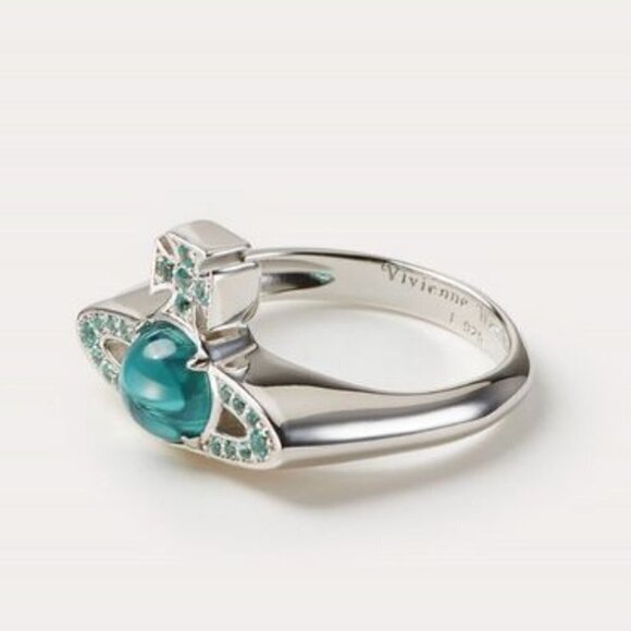 Jewelry - Vivienne Westwood Blue Orb Ring Crystal Saturn Silver Tone Size 8